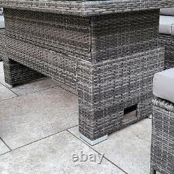 Grey Rattan Garden Furniture 9 Seater Sofa with Rising Table Set Large Family