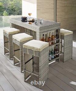 Grey Rattan Garden Furniture Bar Set