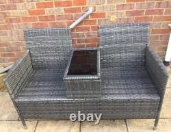 Grey Rattan Garden Furniture Outdoor Patio 2 Seater Love Seat Cushions Table