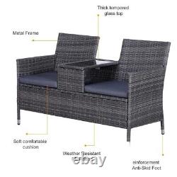 Grey Rattan Garden Furniture Outdoor Patio 2 Seater Love Seat Cushions Table