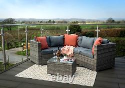 Grey Rattan Garden Furniture Set, Compact Corner Sofa With Coffee Table