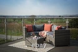 Grey Rattan Garden Furniture Set, Compact Corner Sofa With Coffee Table