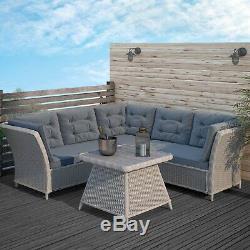 Grey Rattan Garden Furniture Set Corner Sofa & Table Aspen FTR022