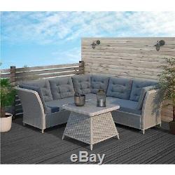 Grey Rattan Garden Furniture Set Corner Sofa & Table Aspen FTR022