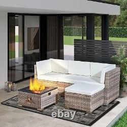 Grey Rattan Garden Furniture Set with Fire Pit Table