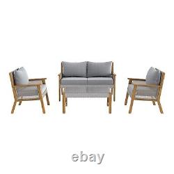 Grey Rattan Garden Sofa Set 4 Seater with Table and Cushions