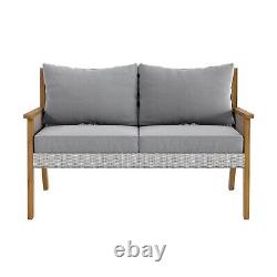 Grey Rattan Garden Sofa Set 4 Seater with Table and Cushions