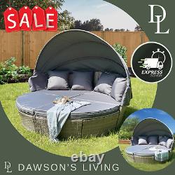 Grey Rattan Outdoor Day Bed Sofa Bed Round Garden Daybed Furniture Lounge Set