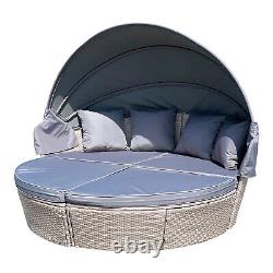 Grey Rattan Outdoor Day Bed Sofa Bed Round Garden Daybed Furniture Lounge Set