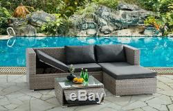 Grey Rattan Recliner Sofa Lounge Garden Set With Storage Outdoor Furniture Patio