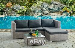 Grey Rattan Recliner Sofa Lounge Garden Set With Storage Outdoor Furniture Patio