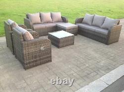 Grey Wicker Rattan Garden Furniture Set Lounge Sofa Reclining Chair Outdoor