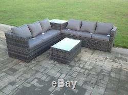 Grey rattan sofa outdoor garden furniture coffee table set patio with cushions