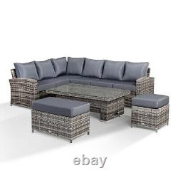 Harmony 9 Seater Grey Rattan Garden Furniture Dining Set With Rising Table