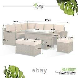 Harmony 9 Seater Grey Rattan Garden Furniture Dining Set With Rising Table