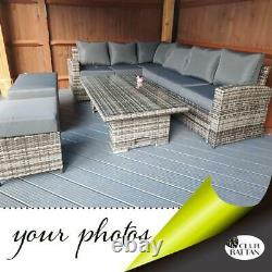 Harmony 9 Seater Grey Rattan Garden Furniture Dining Set With Rising Table