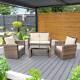 Harrier Rattan Garden Sofa & Table Set 4 Pcs Luxury Outdoor Patio Furniture