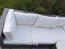 Harts Premium rattan garden furniture corner sofa set grey White Cushions