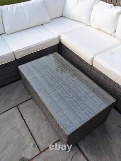 Harts Premium rattan garden furniture corner sofa set grey White Cushions