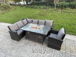 High Back Rattan Corner Garden Furniture Gas Fire Pit Heater Dining Table Set