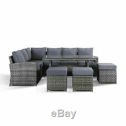 Jasmina Grey Garden Furniture Corner Sofa, Dining Table, 3 Stools and Cover Set