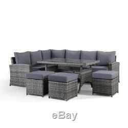 Jasmina Grey Garden Furniture Corner Sofa with Dining Table and 3 Stools Set