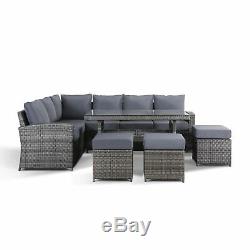 Jasmina Grey Garden Furniture Corner Sofa with Dining Table and 3 Stools Set