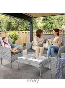 KEPLIN 4-Piece Rattan Garden Furniture Set Outdoor Lounger Sofa