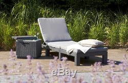 Keter Allibert Rattan Daytona Sun lounger Garden Furniture Grey Or Cream Cushion