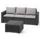 Keter California 3 Seater Sofa With Table/stool, Graphite Grey Garden Furniture