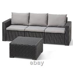 Keter California 3 Seater Sofa with Table/Stool, Graphite Grey Garden Furniture