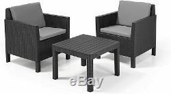 Keter Chicago 2 Seat Rattan Balcony Garden Furniture Set Graphite Grey Cushion