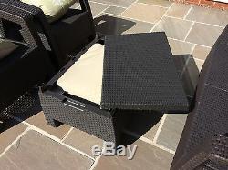 Keter Corfu 4 Seater Lounge Set Plastic Rattan Garden Furniture G/G