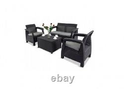 Keter Corfu Box Rattan Garden Furniture Set 4 Chairs Sofa Table Conservatory