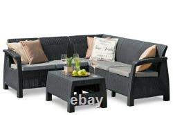 Keter Corfu Relax Corner Sofa 5 Seat Lounge Set Rattan Garden Furniture Chairs