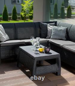 Keter Corfu Relax Corner Sofa 5 Seat Lounge Set Rattan Garden Furniture Chairs