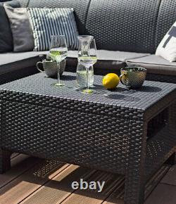 Keter Corfu Relax Corner Sofa 5 Seat Lounge Set Rattan Garden Furniture Chairs