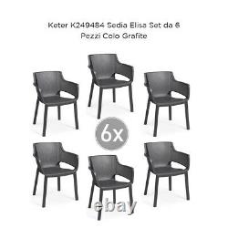 Keter Elisa Outdoor Chair Set of 6 Pieces Graphite Colour Garden Furniture Set