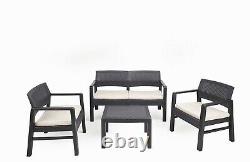 Kilimanjaro 4 Pc Table 2 Seat Sofa & 2 Chairs Rattan Garden Furniture Bistro Set