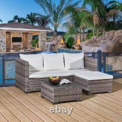 L Shape Rattan Furniture Sofa Set Garden Lounger Coffee Table Chair 3 Piece New