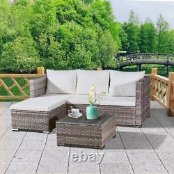 L Shape Rattan Furniture Sofa Set Garden Lounger Coffee Table Chair 3 Piece New