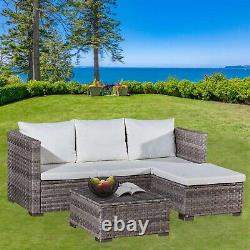 L Shape Rattan Furniture Sofa Set Garden Lounger Coffee Table Chair 3 Piece New