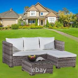 L Shape Rattan Furniture Sofa Set Garden Lounger Coffee Table Chair 3 Piece New