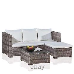 L Shape Rattan Furniture Sofa Set Garden Lounger Coffee Table Chair 3 Piece New