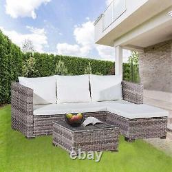 L Shape Rattan Furniture Sofa Set Garden Lounger Coffee Table Chair 3 Piece New