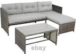 L Shape Rattan Garden Furniture Set Outdoor 3-Seater Corner Table Sofa & Cushion