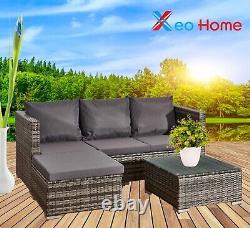 L Shaped Rattan Garden Furniture Sofa Set 4 Seater Indoor Dining Ottoman Stool