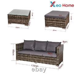 L Shaped Rattan Garden Furniture Sofa Set 4 Seater Indoor Dining Ottoman Stool