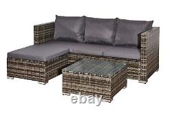 L Shaped Rattan Garden Furniture Sofa Set 4 Seater Indoor Dining Ottoman Stool