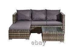 L Shaped Rattan Garden Furniture Sofa Set 4 Seater Indoor Dining Ottoman Stool